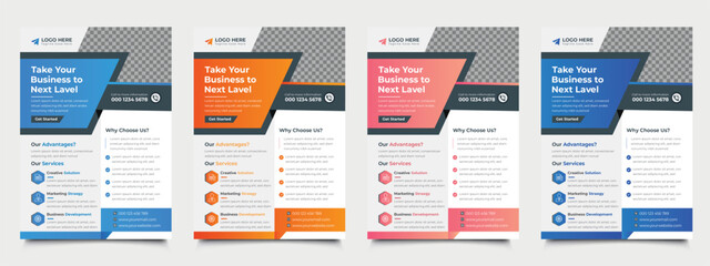 Corporate flyer design template, a bundle of 4 templates of different colors, perfect for creative professional business, vector illustration template in A4 size .