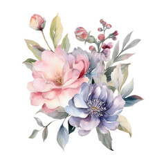 Fototapeta na wymiar A colorful bouquet of flowers in watercolor. Floral Illustration for Weddings and Celebrations. Generative AI
