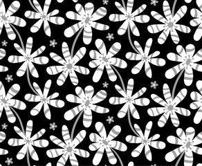 White gray flower on black background. Seamless pattern. Vector illustration