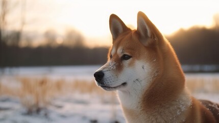 Shiba inu dog outdoors. Red-haired Japanese dog