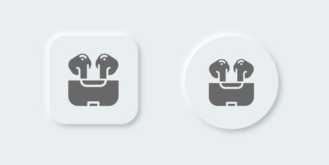 Earbuds solid icon in neomorphic design style. Wireless earphones signs vector illustration.