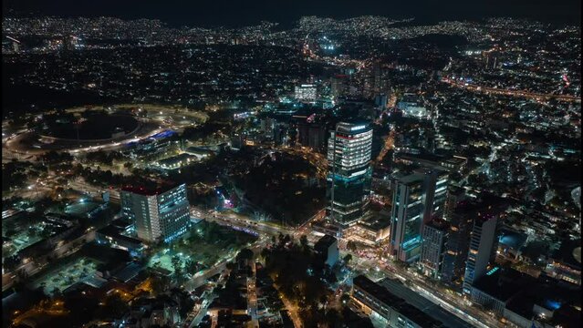 Beautiful aerial view of modern urban Mexico City, at night