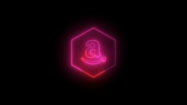 Neon glowing logo icon animation , polygon glow animated . icon isolated on black background.