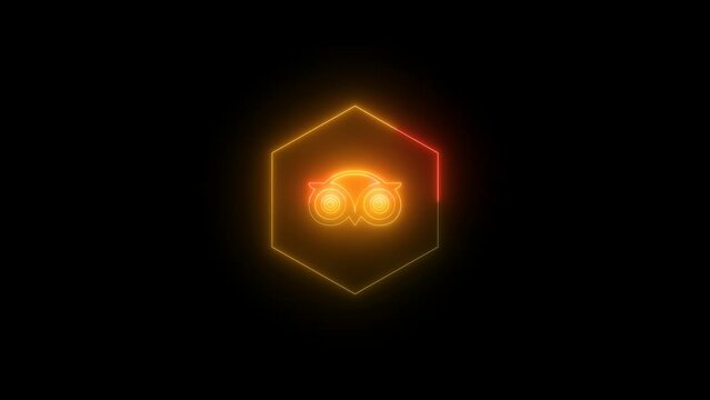 Neon glowing logo icon animation , polygon glow animated . icon isolated on black background.