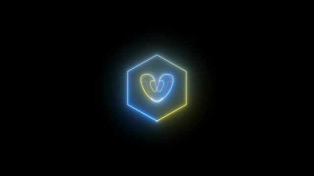 Neon glowing logo icon animation , polygon glow animated . icon isolated on black background.