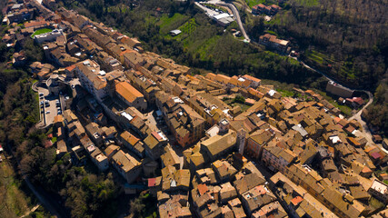 Obraz premium Aerial view of Caprarola, a small town near Viterbo, Italy. All houses have traditional red tiled roofs.