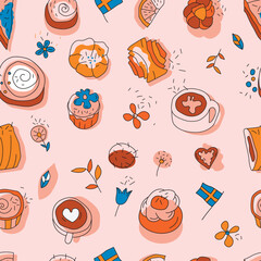 Coffee break decorative pattern. Fika background idea