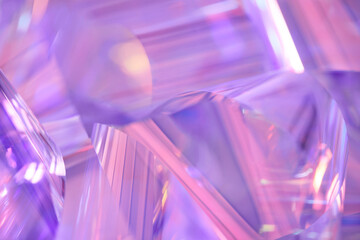 Blurred close-up of ethereal pastel neon blue, purple, lavender, pink holographic metallic foil background. Abstract modern curved surreal futuristic disco, rave, techno, festive dreamlike backdrop