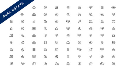 Real Estate minimal thin line web icon set. Included the icons as realty, property, mortgage, home loan and more. Outline icons collection. Simple vector illustration