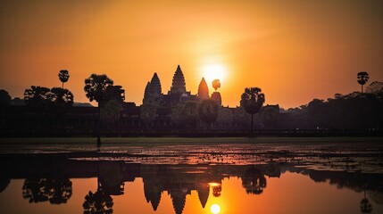 //A stunning sunrise over the temples of Angkor Wat in Cambodia Generative AI