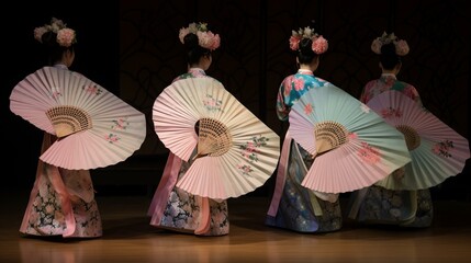 A traditional Korean fan dance performance Generative AI