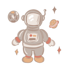 Cute Astronaut spaceman, cosmonaut in spacesuit cartoon character vector