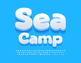 Vector recreational emblem Sea Park with playful 3D Font. Set of White Alphabet Letters, Numbers and Symbols