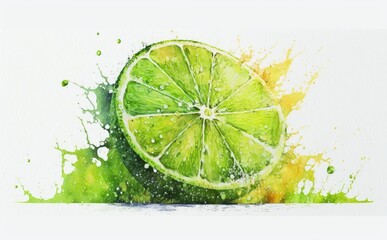 Drawn lime on white background watercolor tropical fruit organic food illustrations Generative AI