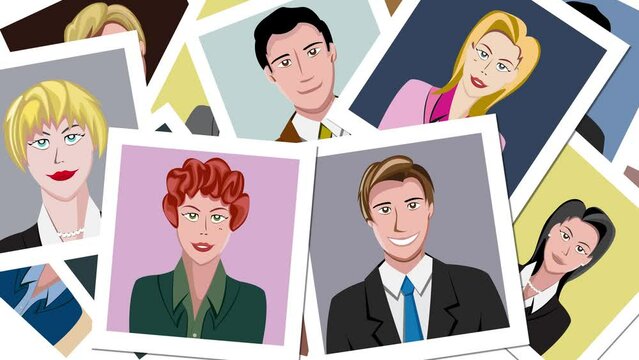 Portraits of businesswomen and businessmen. Animated cartoon and characters. Choosing and selecting workers