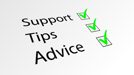SUPPORT TIPS ADVICE survey with check boxes ticked - obrazy, fototapety, plakaty