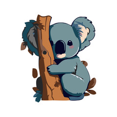 Adorable Blue Koala Hugging a Tree Vector Illustration for Environmental and Conservation Themes