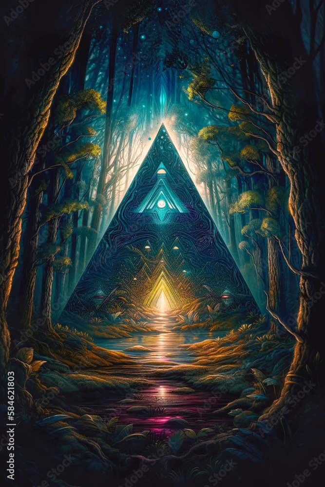 Poster triangular magic portal, ai generative