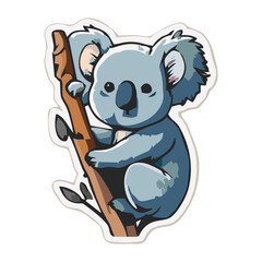 Blue Koala Hugging a Tree Trunk Vector Illustration for Nature and Wildlife Designs
