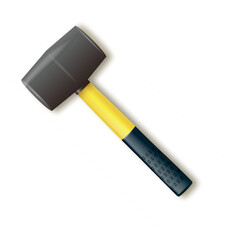 Hammer with rubberized yellow handle. Hammer for laying stone and tiles rubber Industrial workers vector tool. Equipment for repair, contract and locksmith work. Vector