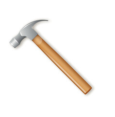 Hammer with a rubberized yellow handle. Hammer and nail puller, two in one. Vector industrial workers tool. Equipment for repair, contract and locksmith work. Vector