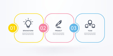 Business or team marketing diagram infographic template. Timeline with 3 steps. Vector infographic element.	