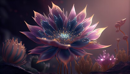 Naklejka na ściany i meble Flower Garden Plant Magic Glowing Lightning Petal Blossom AI Generated Artwork Illustration Pattern Background