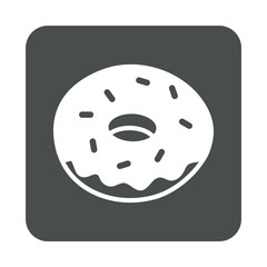 Fototapeta premium Icono aislado de silueta de donut con glaseado y toppings en cuadrado color gris