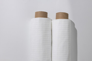 White cotton Fabric Rolls Mockup. Pieces of textile. Towel