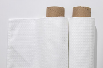 White cotton Fabric Rolls Mockup. Pieces of textile. Towel