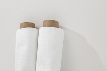 White cotton Fabric Rolls Mockup. Pieces of textile. Towel