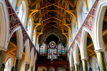 St Peter's catholic cathedral, Belfast, Northern Ireland. Nave. Ulster, U.K. - obrazy, fototapety, plakaty