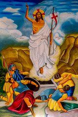 Fototapeta premium Resurrection fresco in Cristo Risorto de Hedzranawoe catholic parish church, LomÃ©, Togo.