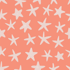 Starfish seamless pattern. Atlantic star. Marine Animal Vector print.