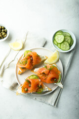 Smoked salmon with cream cheese on toast