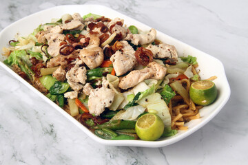 Freshly cooked Filipino food called Pancit Canton with chicken