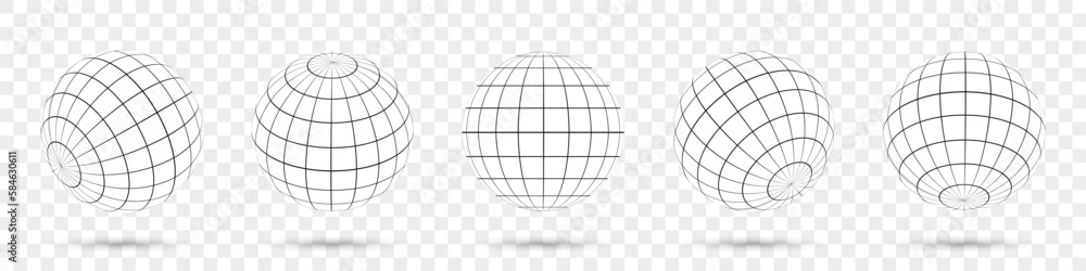 Poster Abstract linear globe collection. Set of web globe