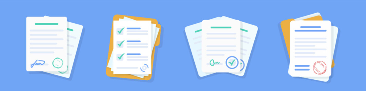 Business office documents with folder in a flat design