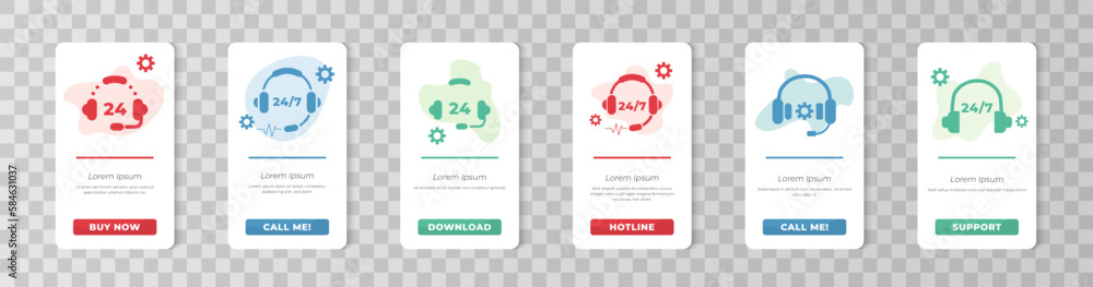 Poster support and hotline banner frame with headphones with shadow