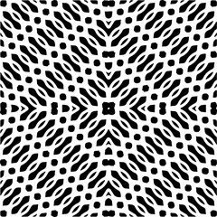 Vector geometric seamless pattern. Minimal ornamental background with abstract shapes. Black and white texture. Simple abstract ornament background. Dark repeat design for decor, fabric, cloth.