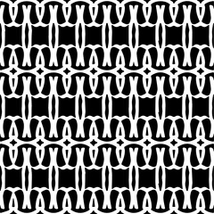 Vector geometric seamless pattern. Minimal ornamental background with abstract shapes. Black and white texture. Simple abstract ornament background. Dark repeat design for decor, fabric, cloth.