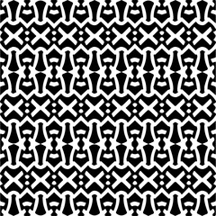 Vector geometric seamless pattern. Minimal ornamental background with abstract shapes. Black and white texture. Simple abstract ornament background. Dark repeat design for decor, fabric, cloth.