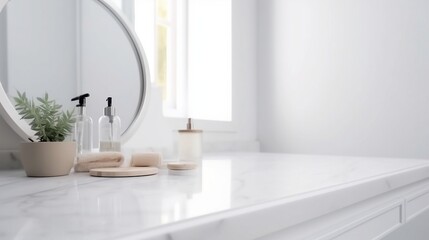 Fototapeta na wymiar Empty Marble Table in Bathroom Interior - Generative ai