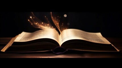 Magic book with open pages on a dark background - Generative ai