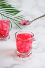 coconut fibre or nata de coco in syrup, Indonesian dessert  