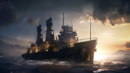 Fototapeta premium ship at sunset in the sea