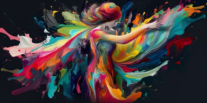 Farbenprächtige Illustration: Eine tanzende Frau als Ausdruck von Freiheit, Leidenschaft und Selbstausdruck(Generative AI) © lichtblitze
