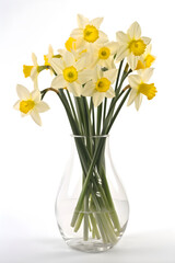 Bouquet of daffodils in a crystal vase, created with Generative AI