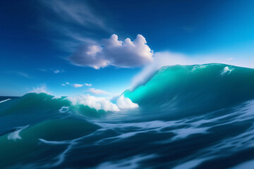 Big blue wave in the ocean. Generative AI.