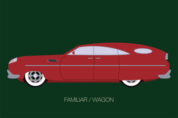 american station wagon car, vector, side view, flat design style